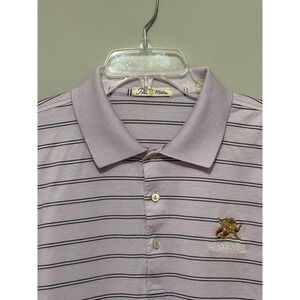 Peter Millar Mens Large Golf Polo Purple Stripe Grandover Logo Double Mercerized